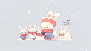 小兔堆雪人