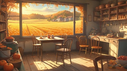 窗外秋天金色的麦田