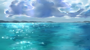 湛蓝的大海上云朵飘飘