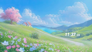 蓝天白云树木
