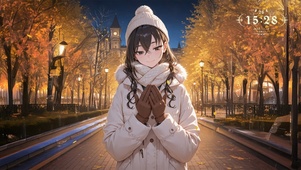 唯美夜晚秋叶少女