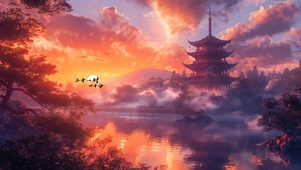 夕阳雷峰塔