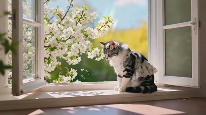 窗台猫咪看蝴蝶