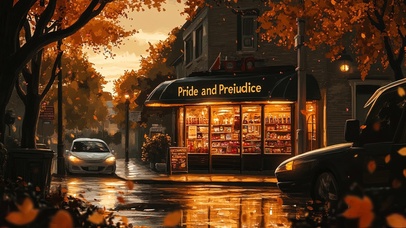 深秋雨夜傍晚街角商店