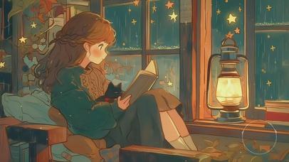 雨夜里看书的女孩