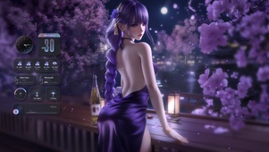 紫发美女背影