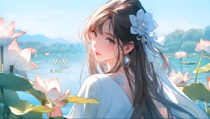 古风荷塘少女