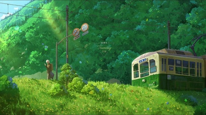 治愈夏日清新火车边的老人