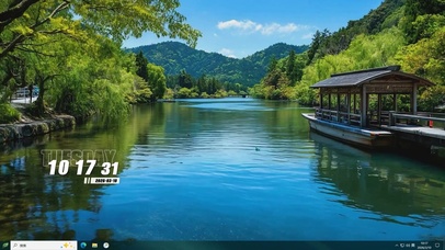 护眼白云树木河流桌面主题