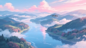 唯美 晚霞河流