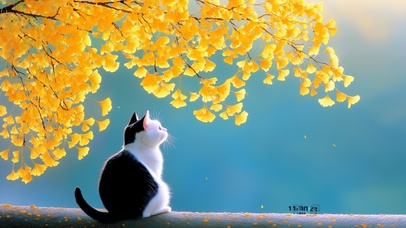 银杏树下的小猫咪