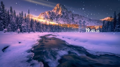 唯美夕阳下的雪山流水