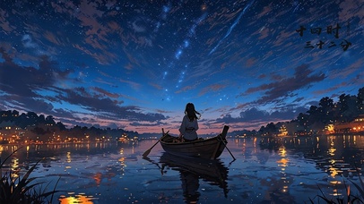 唯美湖泊星空流星少女