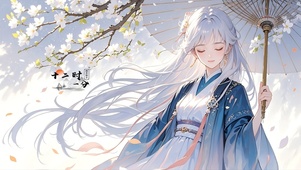 执伞樱花雪少女