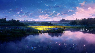 4k 唯美梦幻星空花海湖边