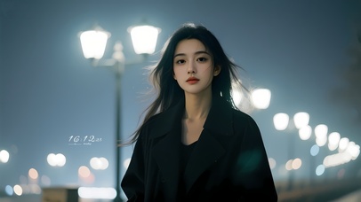路灯下气质美女