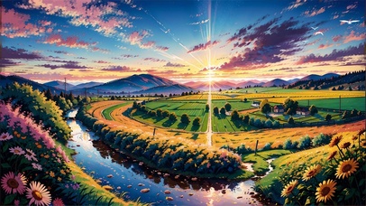 日出乡村田园风光