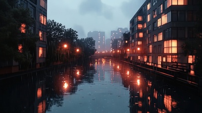 寂静雨夜城市傍晚