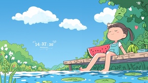 河畔戏水少女