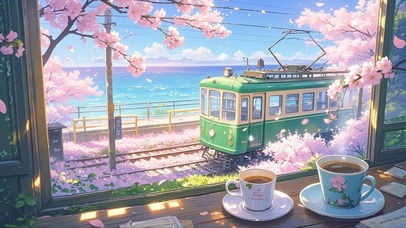 海边赏樱列车
