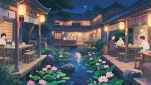 夏夜荷塘小店