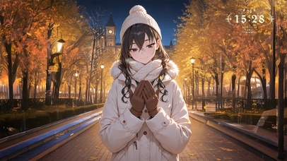 唯美夜晚秋叶少女