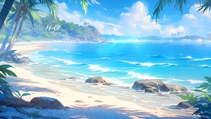 椰林白云大海