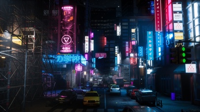 4k 赛博朋克夜晚城市街道