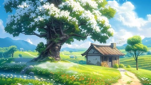 4k乡村槐花树