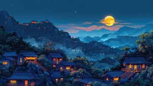 唯美国风山村月夜