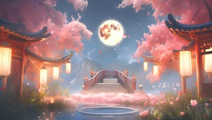 初秋樱花月夜