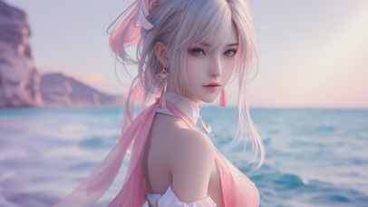 梦幻甜美海边古风女孩