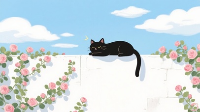 墙头上的黑猫咪