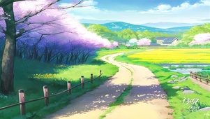 樱花林边的乡间路