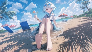 雪墨壁纸丨芙宁娜丨夏日海滩丨