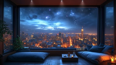 夜晚城市落地窗景