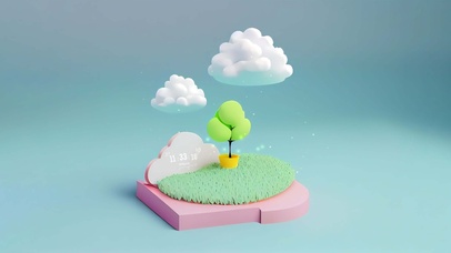 简约3d小树云朵