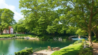 护眼清新湖边绿树