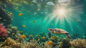 4K海洋世界海底的珊瑚和鱼类