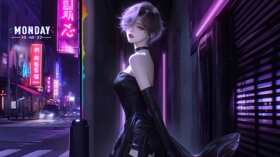 夜色下的黑色礼服少女