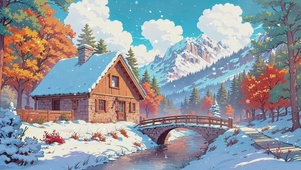 冬天里的河边小屋