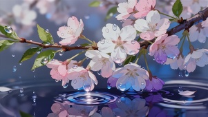 春日水面樱花枝
