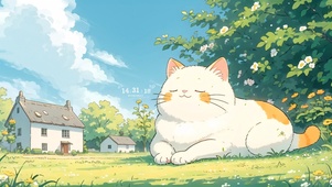 草地上的胖猫