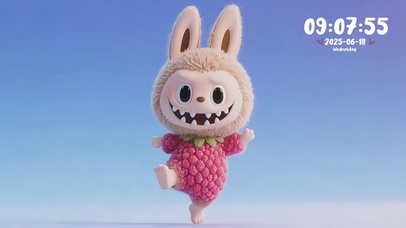 拉布布光脚丫欢呼跳跃