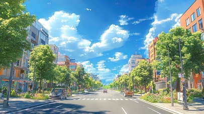 清新城市夏日蓝天