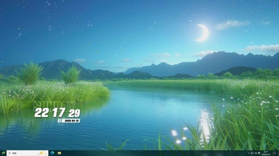 夜景星空树木河流夜色桌面主题