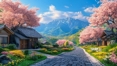 山间樱花村庄
