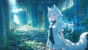 废墟唯美狐女