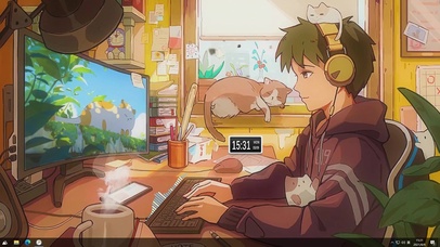 4K 温馨治愈动漫少年工作房间