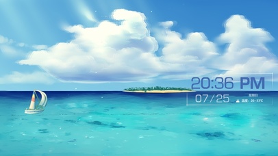 大海、帆船、小岛、白云